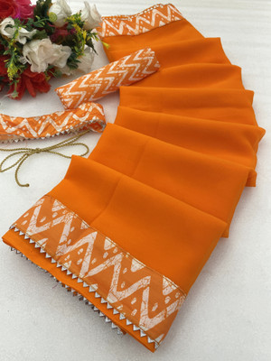 niseful Solid/Plain Bollywood Georgette Saree(Orange)