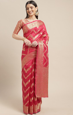 Divastri Striped Patola Organza Saree(Pink)