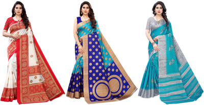 YASHIKA Printed Kanjivaram Art Silk Saree(Pack of 3, Red, Blue, Grey)