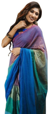 ANU INDIAN FASHION Woven Handloom Cotton Blend Saree(Multicolor)