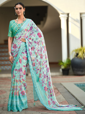 Sareemall Printed Bollywood Chiffon Saree(Light Blue)