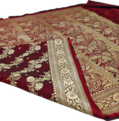 ARCTIC SAREES Woven Banarasi Handloom Silk Blend Saree(Maroon)