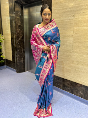 Beautiful Collection Printed Patola Pure Silk Saree(Blue)