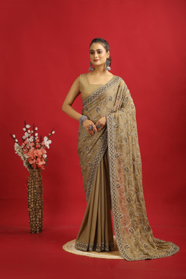 PATLANI STYLE Embroidered Bollywood Georgette Saree(Beige)