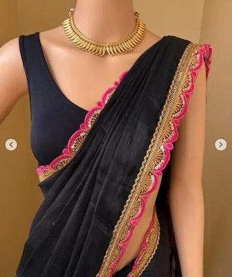 Sareezaa Solid/Plain Bollywood Tissue, Silk Blend Saree(Black)
