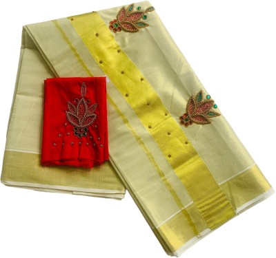 Alankrutha Self Design Kasavu Tissue Saree(Red)