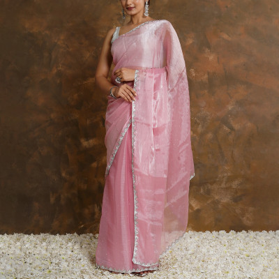 Teejh Embellished Bollywood Tissue Saree(Pink)