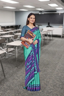 Feminista Printed, Solid/Plain Daily Wear Crepe Saree(Blue)