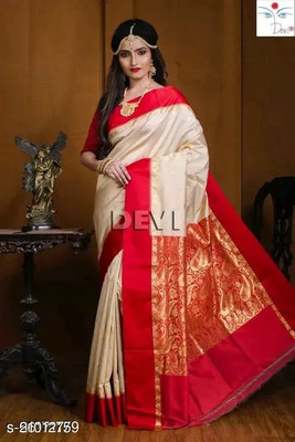Fancy Store Temple Border Kanjivaram Art Silk Saree(Cream)