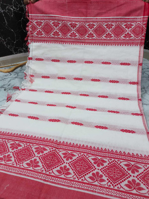 LYANNA Woven Assam Silk Handloom Cotton Silk Saree(Multicolor, White)