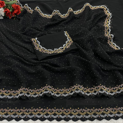 VarniRaaj Fashion Embellished Bollywood Organza Saree(Black)