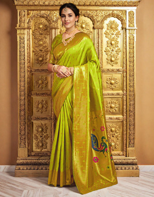 Sindharat Fashion Woven Paithani Cotton Silk Saree(Yellow)