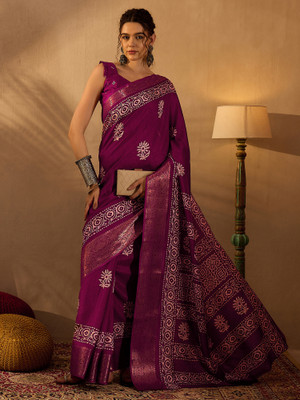 Sareemall Printed Madurai Silk Blend Saree(Magenta)