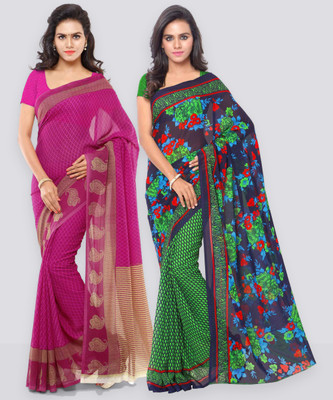 Anand Sarees Printed Daily Wear Georgette Saree(Pack of 2, Blue, Pink)