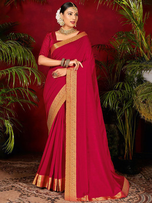 ANOUK Solid/Plain Banarasi Silk Blend Saree(Pink)