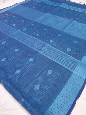 Weaveify Striped, Woven Handloom Art Silk, Cotton Silk Saree(Blue, Dark Blue, Light Blue)