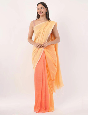 binita Self Design Handloom Cotton Blend Saree(Orange)