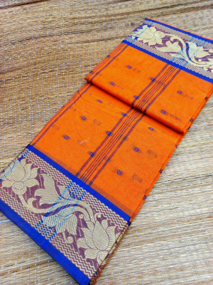Piyafashion Self Design Tant Pure Cotton Saree(Orange)