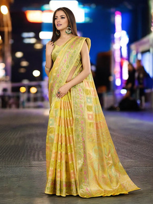 Divastri Woven Banarasi Organza Saree(Yellow)