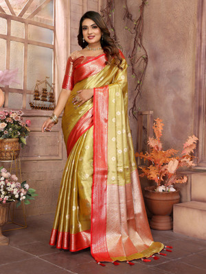 DEVPRIYA VENTURE Graphic Print Bandhani Tissue Saree(Yellow)