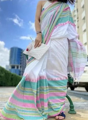 Dixon Embroidered Handloom Cotton Blend Saree(Multicolor)