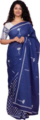 KRISHNA FASHION Printed Daily Wear Pure Cotton Saree(Dark Blue)