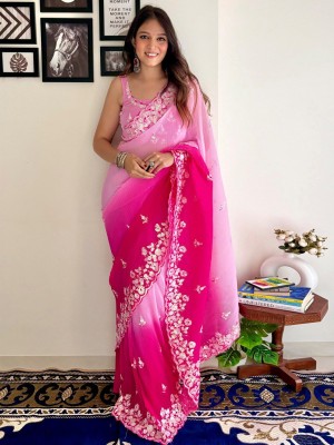 ANOUK Embellished Daily Wear Pure Cotton Saree(Pink)