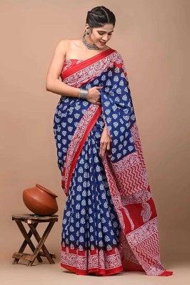 NaiNath Fab Printed Daily Wear Cotton Blend Saree(Blue)