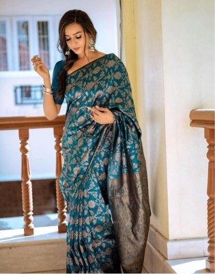 Satrani Woven, Embellished, Self Design Banarasi Art Silk Saree(Green, Brown)