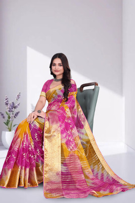Aarunika SBT Solid/Plain Bollywood Organza Saree(Yellow)