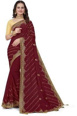 nilkanth creation Self Design, Embroidered, Woven Bollywood Georgette Saree(Maroon)