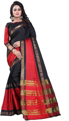 ROOP SUNDARI SAREES Woven Bollywood Art Silk Saree(Red, Black)