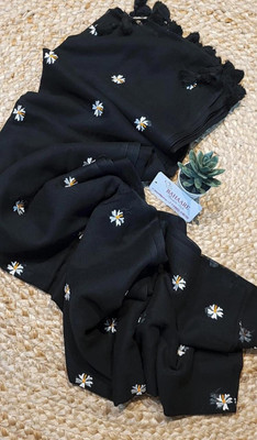 WeaveAura Solid/Plain Handloom Cotton Blend Saree(Black)