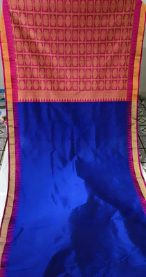 Cirkirow Temple Border, Solid/Plain Sambalpuri Handloom Art Silk Saree(Blue)