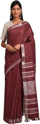 Queen silk Solid/Plain Bhagalpuri Cotton Blend Saree(Brown)