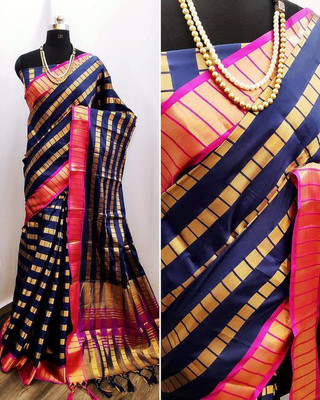 Divastri Woven Bollywood Pure Silk Saree(Dark Blue)