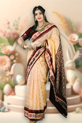 Shadan mart Woven Sambalpuri Art Silk Saree(Cream)