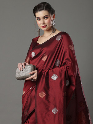 Sareemall Printed Tant Silk Blend Saree(Maroon)