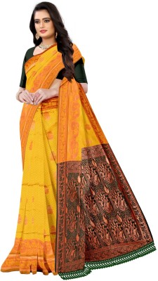 nirmal creation Woven Kanjivaram Silk Blend Saree(Yellow)