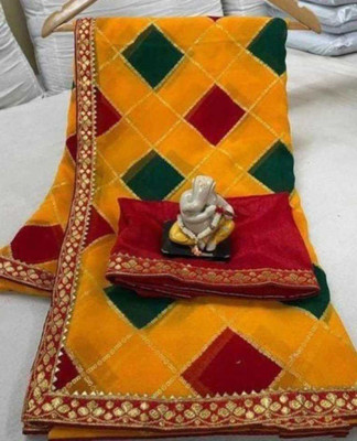 Clever Clothing Printed Bandhani Georgette Saree(Mustard)