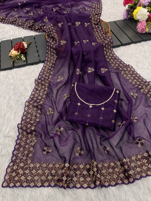 Var Vadhu Embroidered Bollywood Net Saree(Blue)
