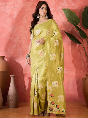 Sangria Self Design Saree with Attached Blouse Silk Blend Saree(Green)
