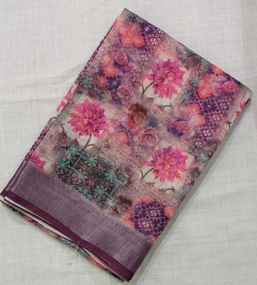 MOKSHIKA COLLECTION Digital Print Handloom Linen Saree(Pack of 2, Pink)
