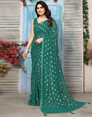 Samah Printed, Temple Border Bollywood Georgette Saree(Green)