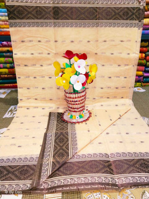 Barshaa Self Design Tant Cotton Blend Saree(Cream)