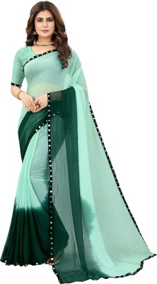 A To Z Cart Color Block Bollywood Chiffon Saree(Dark Green, Light Green)