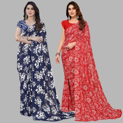 kashvi sarees Printed Daily Wear Georgette Saree(Pack of 2, Dark Blue, Red)