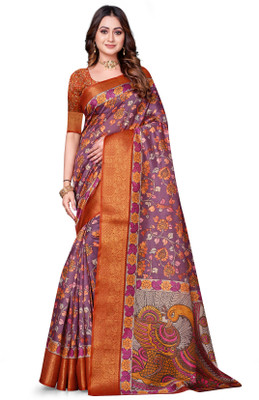 PARVOTSAV Floral Print Daily Wear Polyester Saree(Orange)