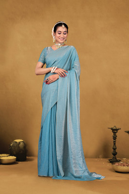Apnisha Solid/Plain Bollywood Satin Saree(Light Blue)