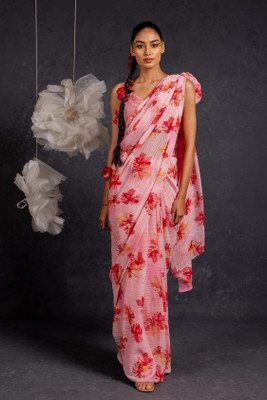 MIRCHI FASHION Floral Print Daily Wear Georgette, Chiffon Saree(Pink, Red)